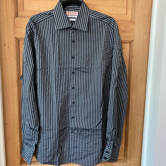 Thomas Pink Slim Fit Gothic Striped Button Down Shirt - Picture 7 of 9